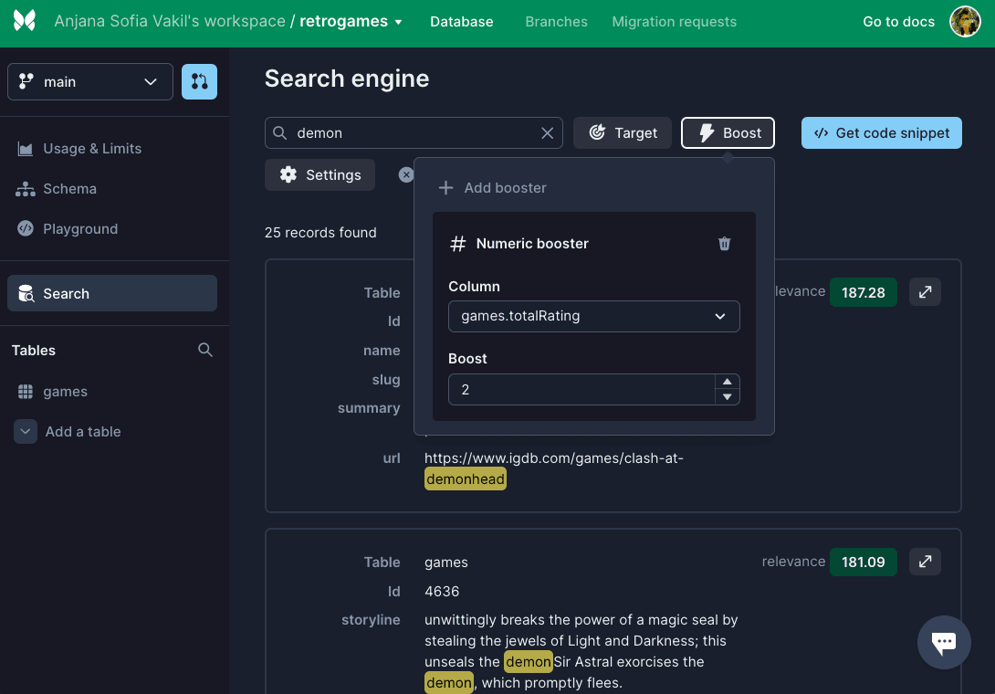 Xata search with boosting